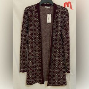 Elegant Burgundy and Gray Geometric Cardigan